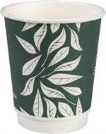 Kaffebæger Green Leaves, ABENA Gastro, 9cm, Ø8cm, 24 cl, 28 cl, grøn, CPLA/pap, double wall - krt/500 stk